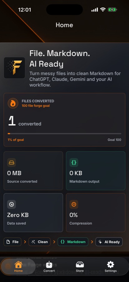Forge Home screen